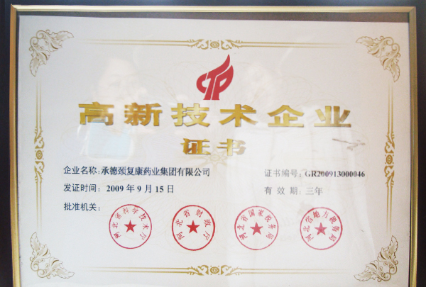 高新技術(shù)企業(yè)證書(shū)